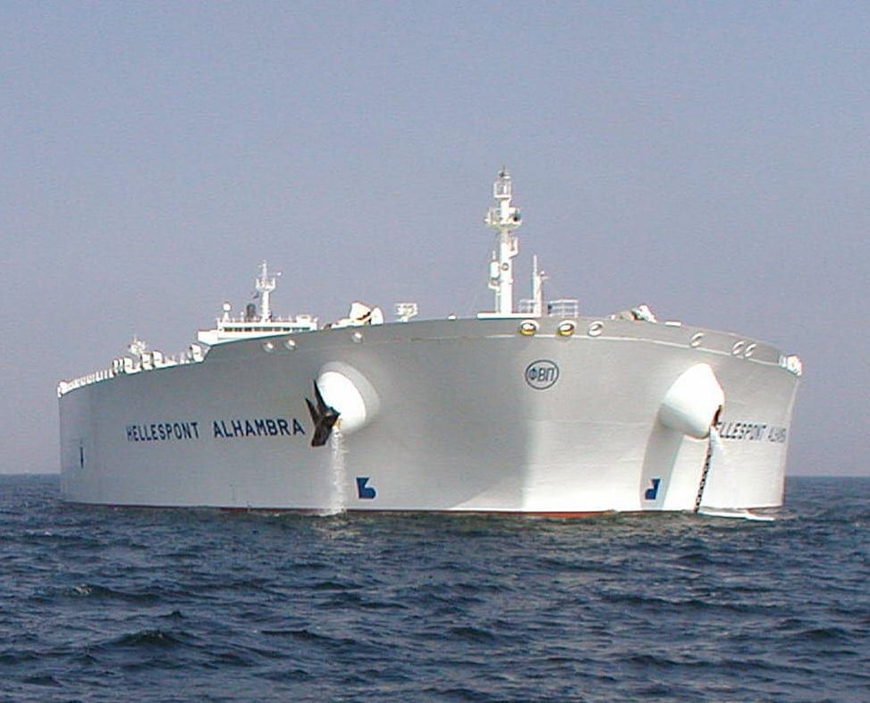 The supertanker Hellespont Alhambra at sea.